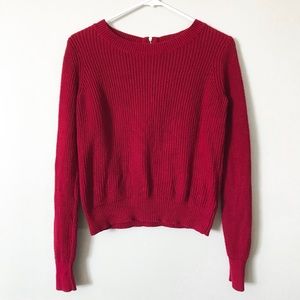 Banana Republic Red Sweater w/ Leather Zipper XS